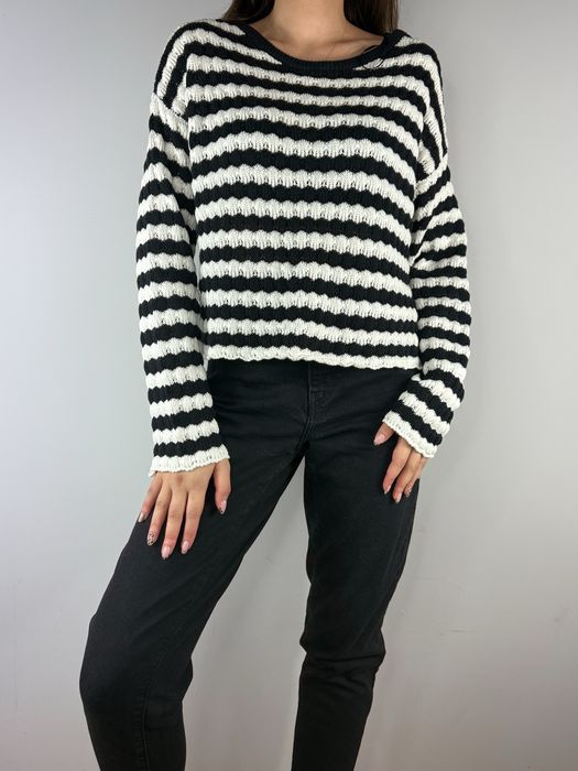Czarny bialy bawelniany sweter w paski pasiak Rainbow rozmiar 40/42