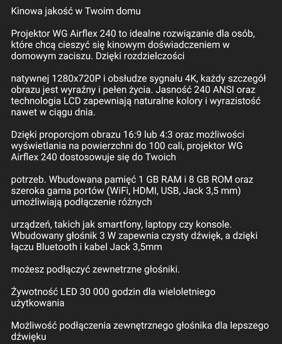 Sprzedam rzutnik/projektor/monitor/tv