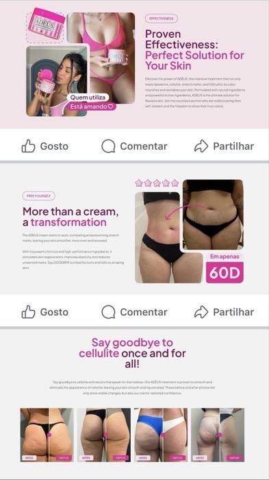 Creme ADEUS para remoção de celulite e estrias