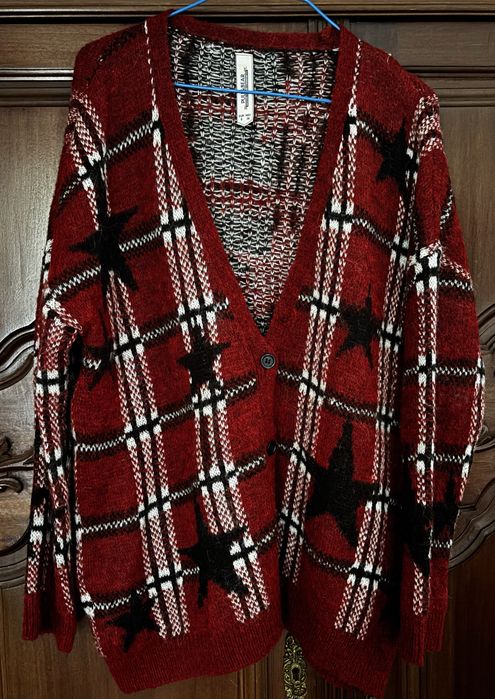 Pull and Bear Checked Coat with Red Stars