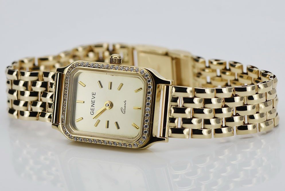 Złoty zegarek z bransoletą damską 14k włoski Geneve lw055y&lbw004y