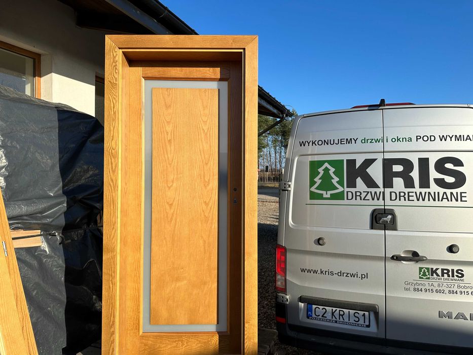Drzwi drewniane jesion OD RĘKI z ościeżnicą regulowaną CAŁA POLSKA
