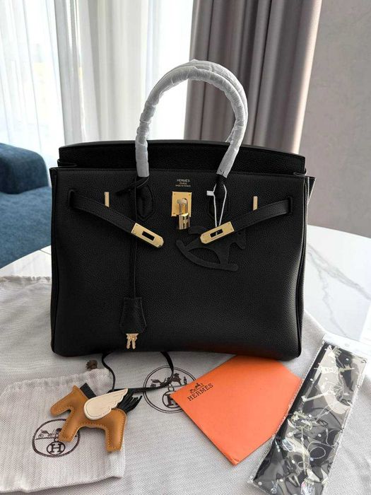 Жіноча Сумка Hermes Birkin Black Gold 35 ( БЕЗ коробки ) Чорна