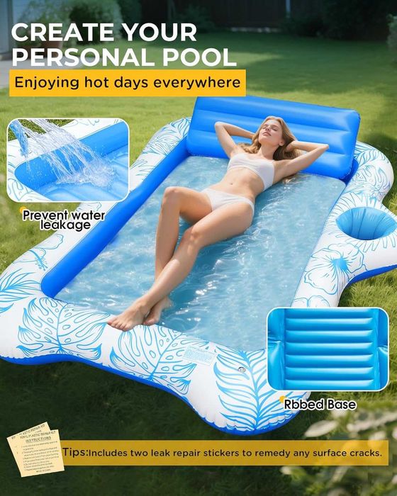 Dmuchana leżanka basenowa z zagłówkiem i uchwytami na napoje materac