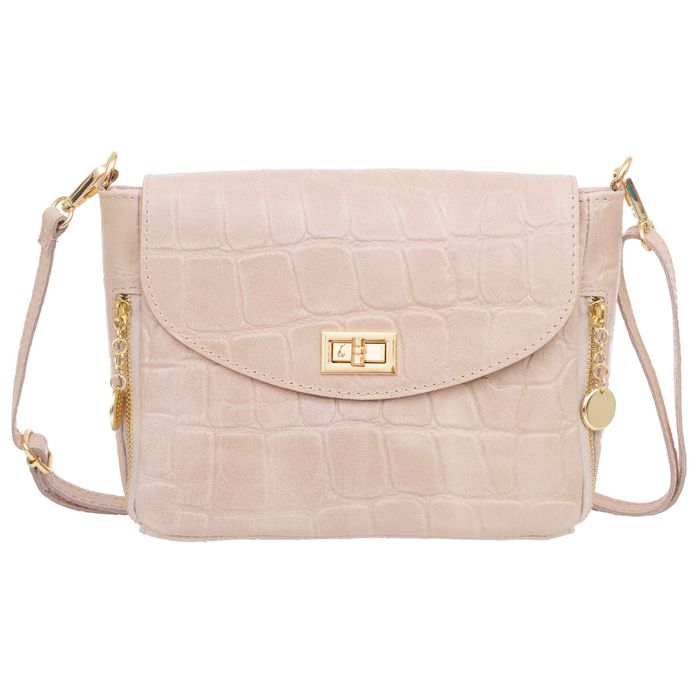 VERA PELLE torebka skórzana listonoszka kroko z paskiem V532 j.różowa