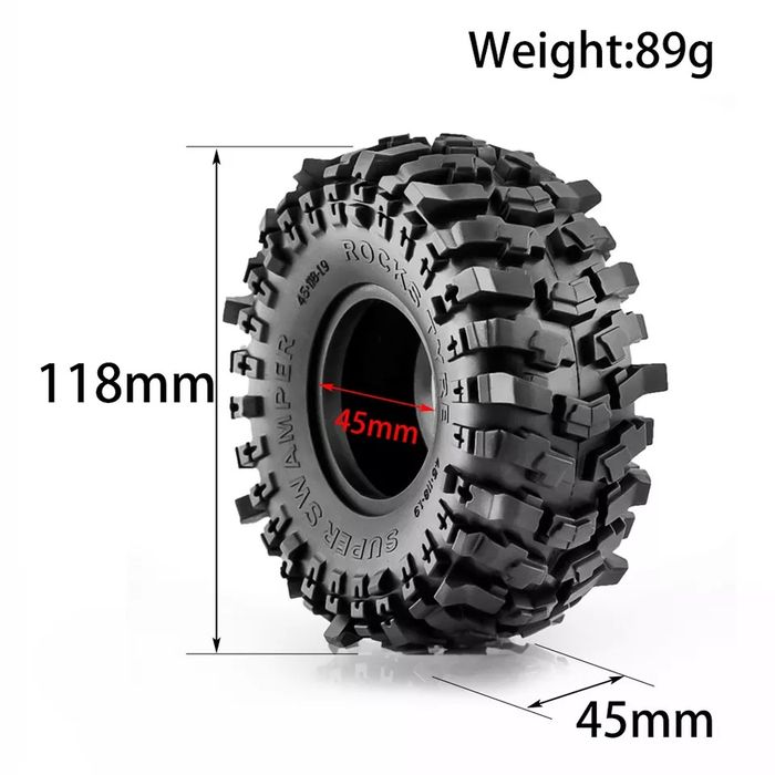 4 opony 1.9" 118x45mm z agresywnym bieżnikiem do modelu rc SCX TRX HPI