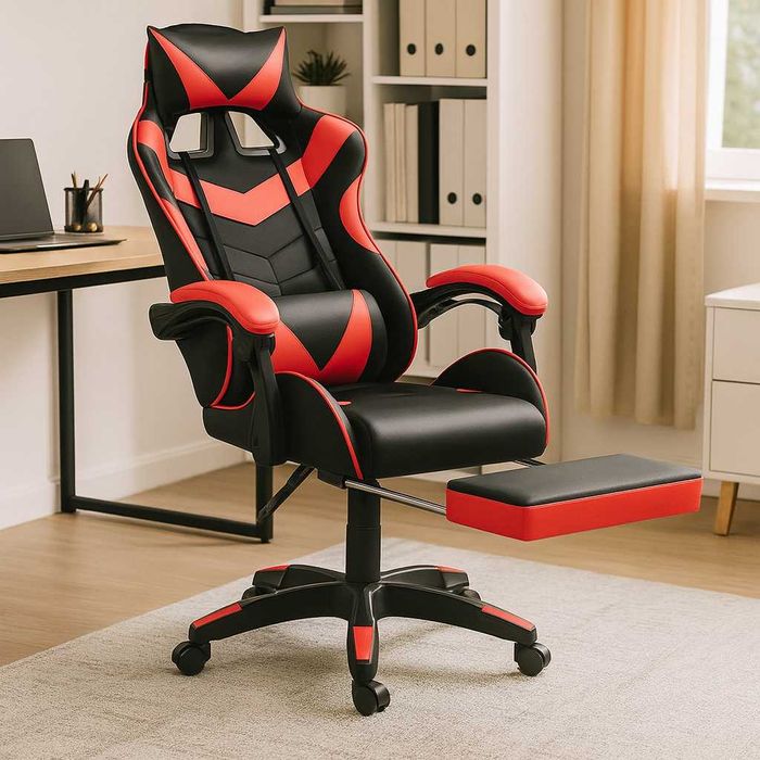 Nowy Fotel Gamingowy z Regulacją Krzesło do Biura z Masażem + Podnóżek