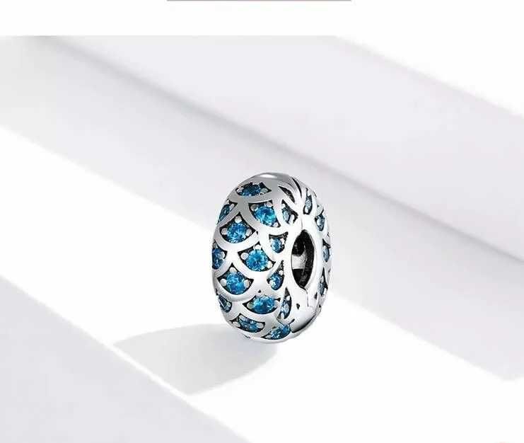 Pandora Charm koralik klips błekitny niebieski łuska