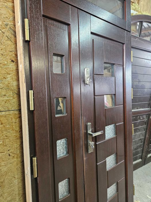 DRZWI Zewnętrzne Drewniane Dwuskrzydłowe Naświetle Wejściowe 119x249cm