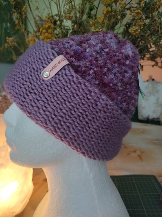Mega ciepła czapka dwustronna dwuwarstwowa bezszwowa handmade