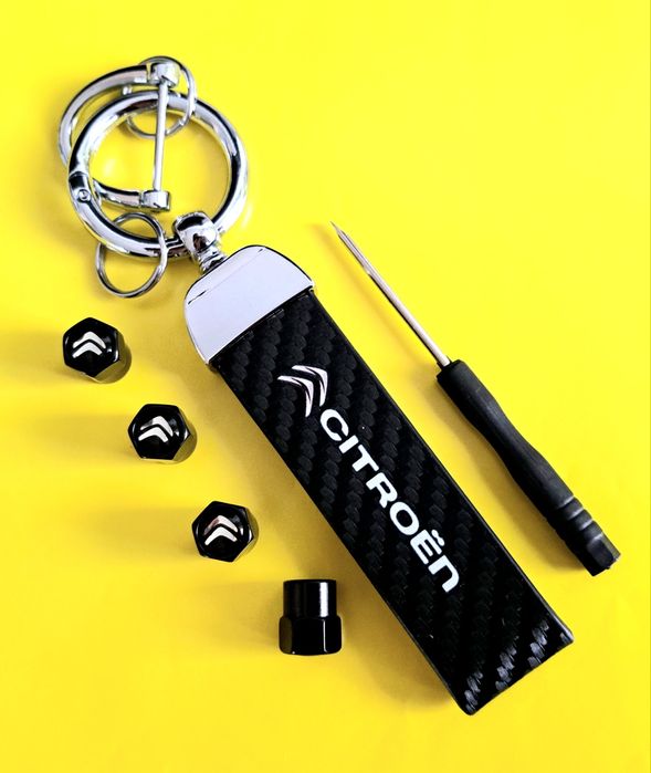 * NOWY Breloczek CITROËN + Nakrętki na wentyle czarne komplet tuning
