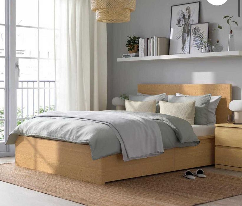 Cama casal MALM IKEA 1,60 de largura e 2 caixas p/ arrumos