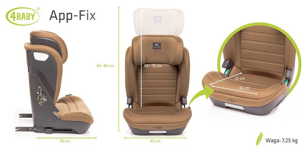 Fotelik samochodowy App-Fix 100-150 cm,isofix pasy,nowy