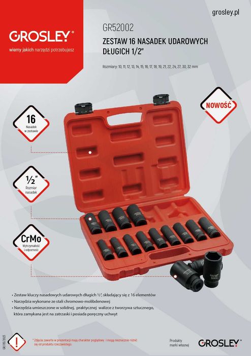 Zestaw 16 nasadek udarowych długich 1/2″