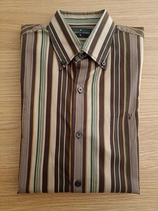 Camisa Roberto Verino – Listada castanhos, verdes , Tamanho 38