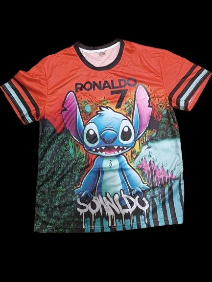 T-shirt Ronaldo #7 Street Art boneco stitch– Tamanho XL (veste pequeno