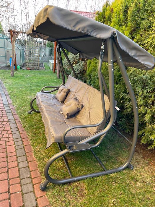 NOWA Duża Huśtawka Ogrodowa Rozkładana 2w1 4 os 300 kg Daszek Leżak