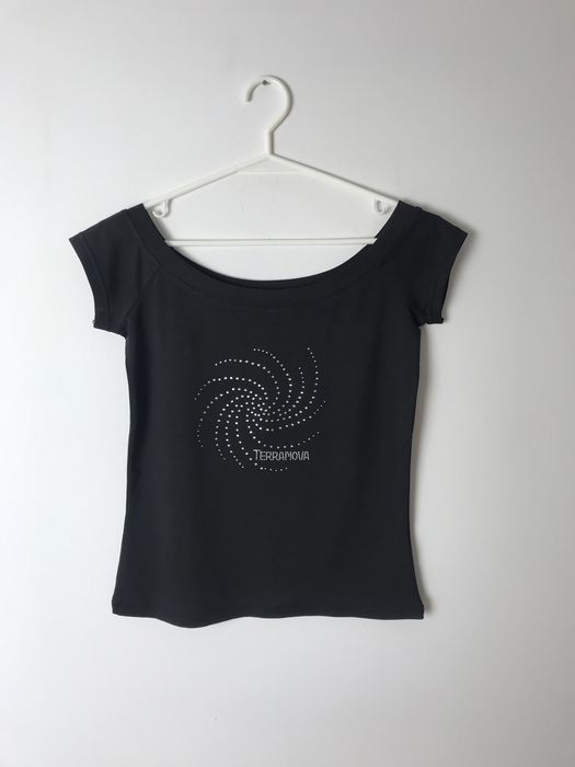 Czarna bluzka z krótkim rękawem top Terranova vintage