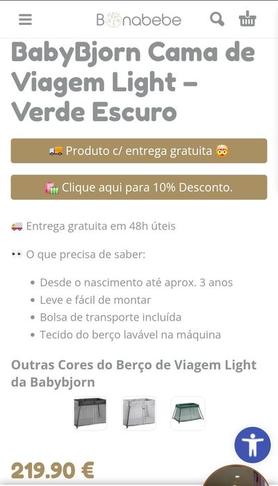 Berço Cama viagem BabyBjorn com colchão