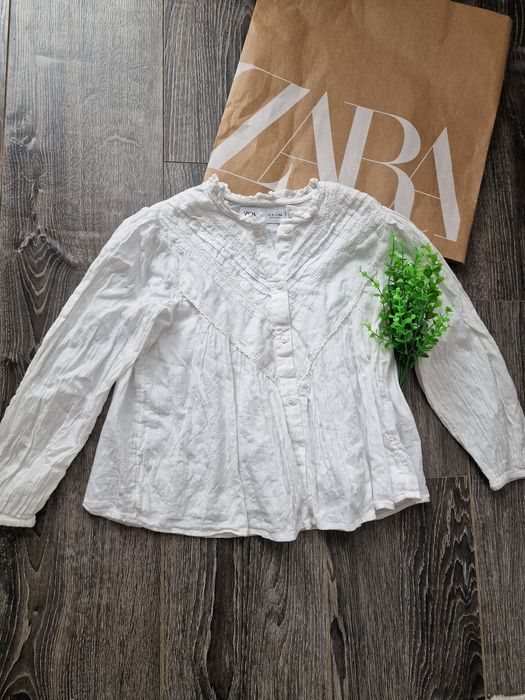 Zara elegancka biała koszula r. 134 z haftem