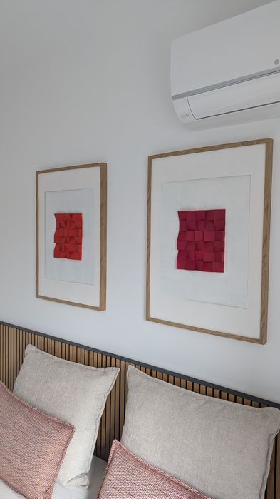 Conjunto 2 Quadros Decorativos 3D - Vermelho e Laranja com Moldura em Madeira