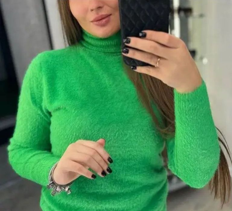 Женский теплый гольфик водолазка травка альпака