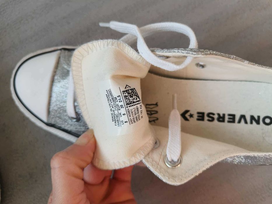 Srebrne buty, converse na platformie, brokatowe trampki, 39, 24,5cm