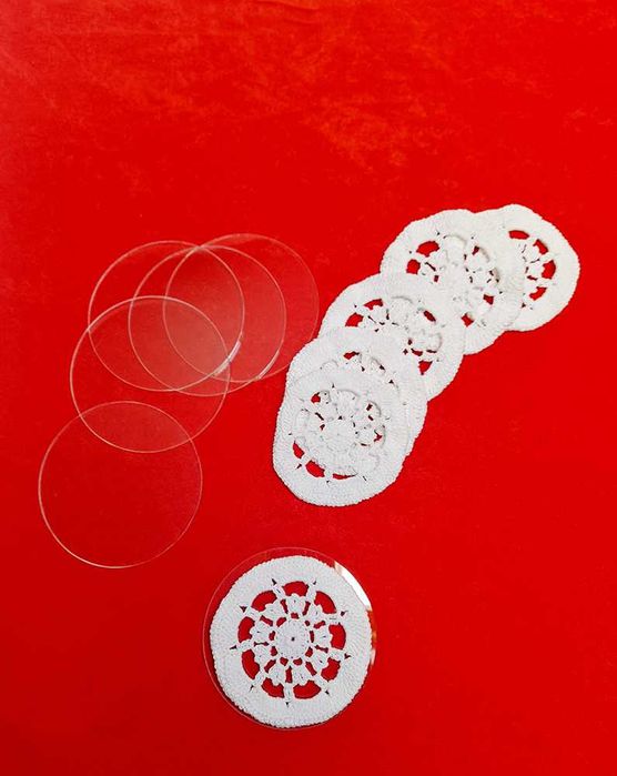 Bases Renda Crochet Vidro Copos Vintage