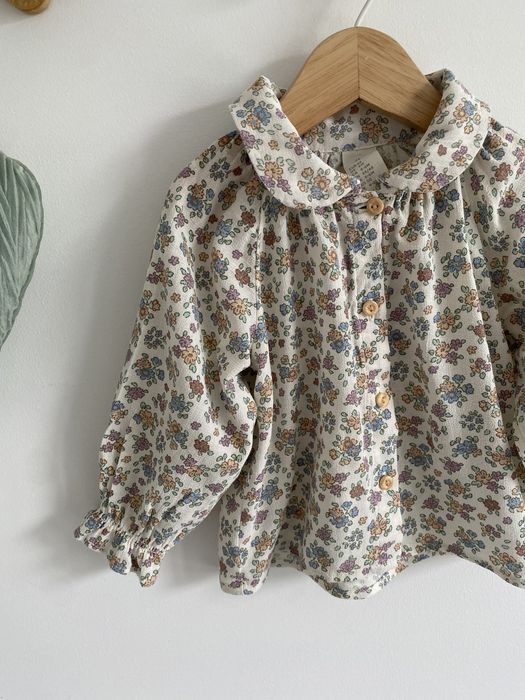 Tunika bluzka h&m 68 bufiaste rękawy drobne kwiatki kołnierzyk