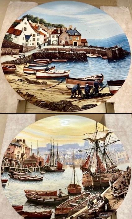 **Zestaw POOLE Marynistyka Statek Port Rybak Talerz Porcelana Vintage