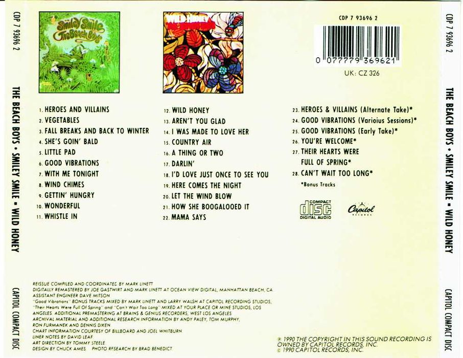The Beach Boys - Smiley smile & Wild Honey - CD - near MINT