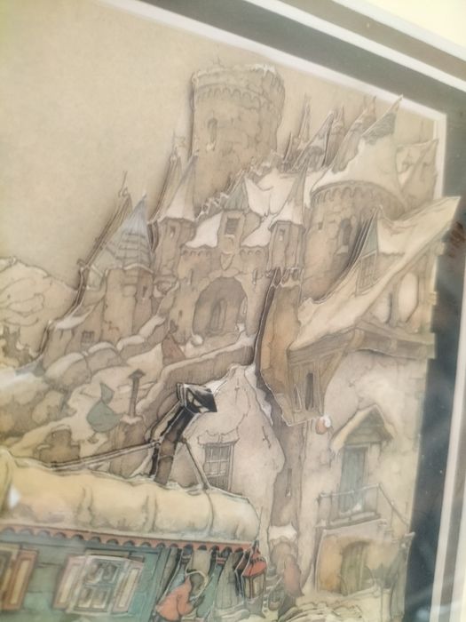 Vintage obraz 3D Anton Pieck Wóz na oblodzonym moście