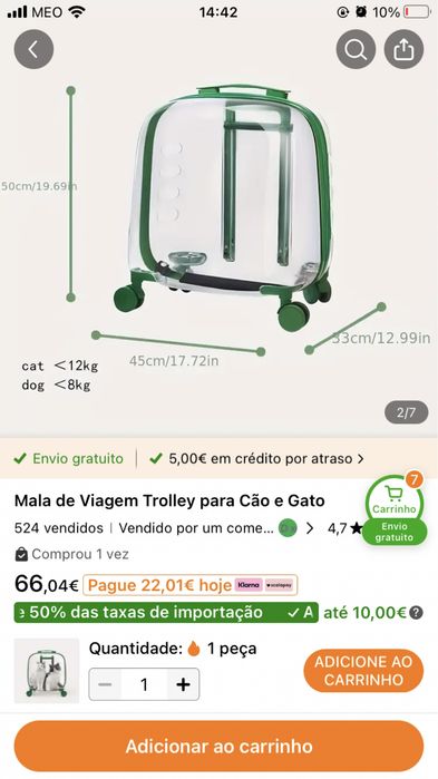 Vendo trolley para animais usado