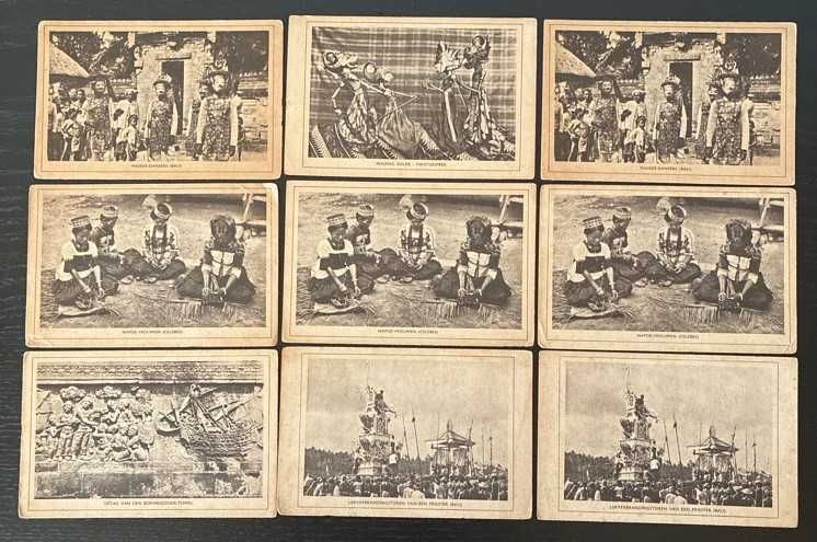 Lote 9 Postais Antigos K.P.M. - Índias Orientais Holandesas / Indonésia (Bali, Celebes e Borobudur)