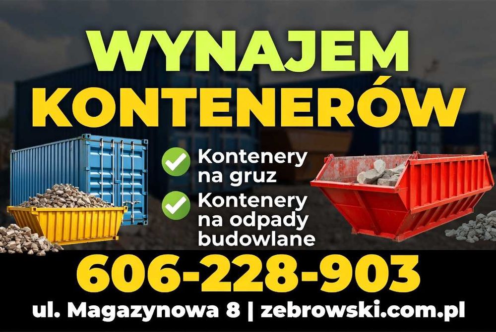 Kontener na gruz, śmieci budowlane, odpady, gabaryty, gałęzie, trawa