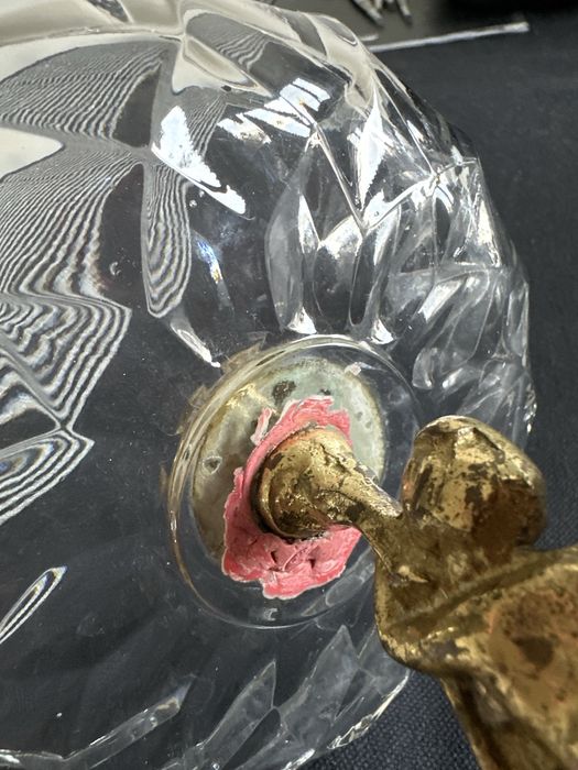 Patera miska na mosiężnej nodze kryształowa PRL antyk bardzo stara