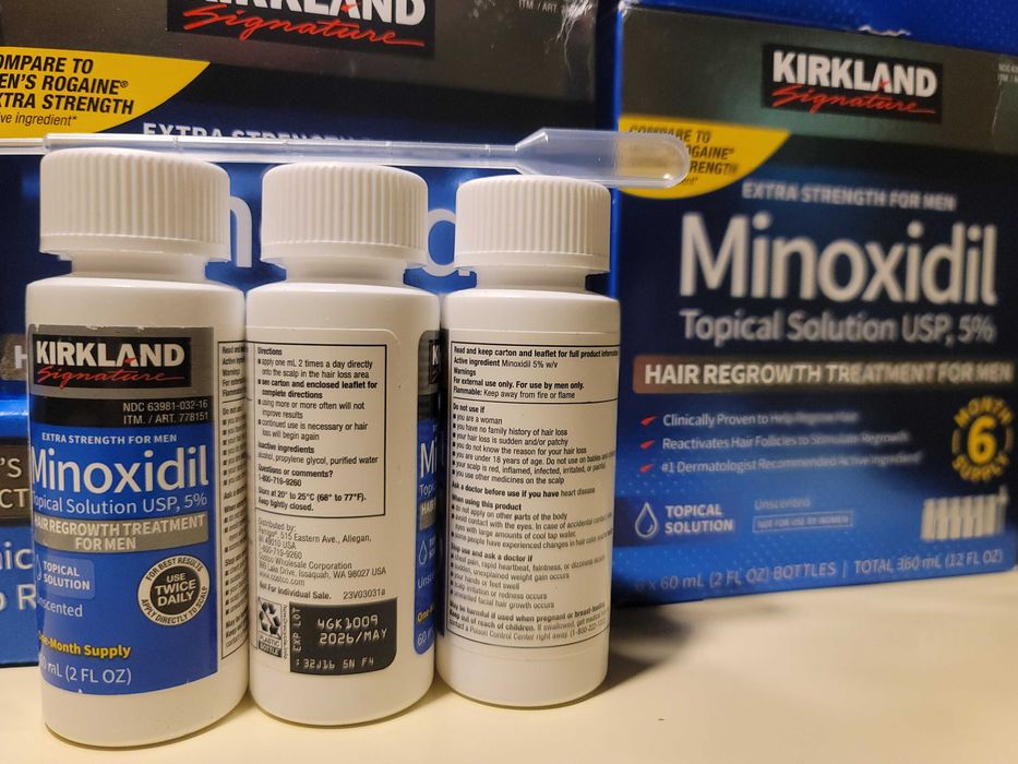 3X60ml Minoxidil Kirkland 5% calvície força extra cabelo de homens