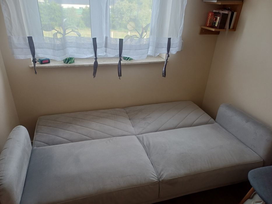 Sofa kanapa rozkładana welur jasnoszara