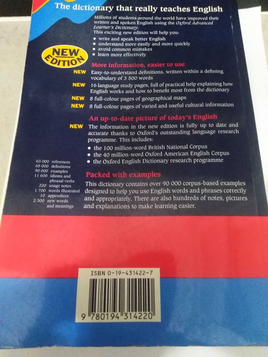 Dicionário Inglês - Inglês Oxford Advanced Learner's Dictionary.