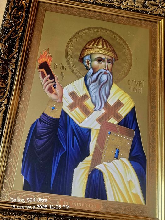 DUŻA Ikona Prawosławna Święty Spirydon z Cypru.