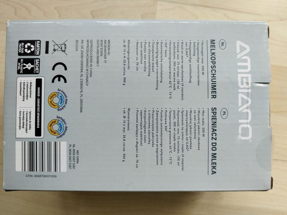 Spieniacz do mleka Ambiano nowy