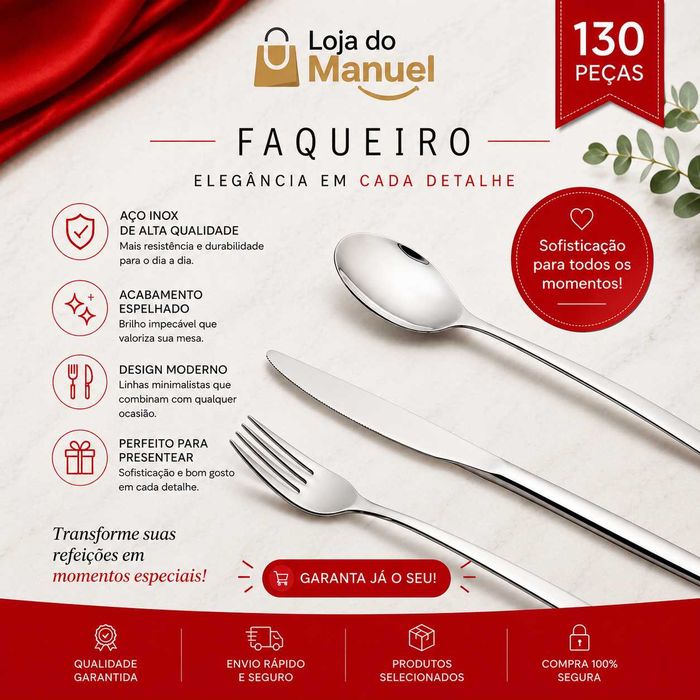 Faqueiro - 130 Peças em Aço Inox com Estojo – Elegante e Intemporal