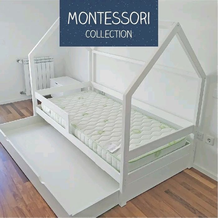 Cama de Criança Casinha baseada no método Montessori com colchão