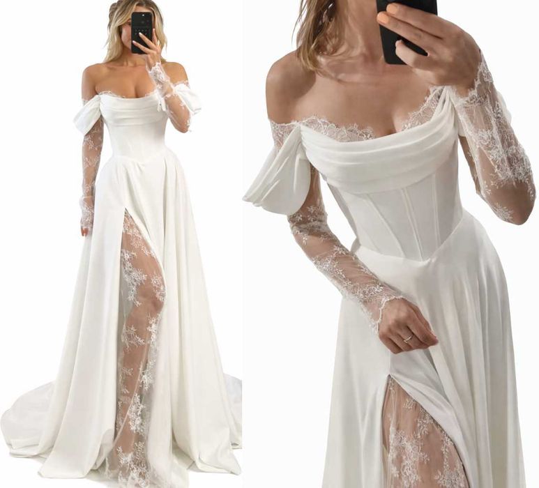 Suknia ślubna #79 off-shoulder regulowany gorset rozmiar 48 4XL
