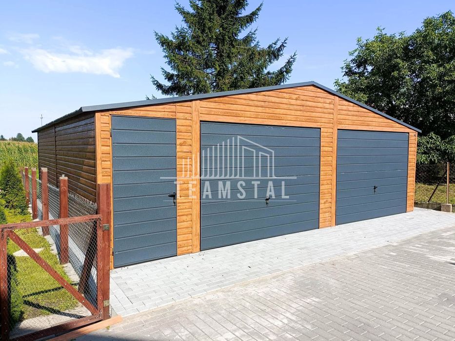 GARAŻ BLASZANY 8m x 7m dwuspad - 2x Brama drzwi antracyt TS256 8x7