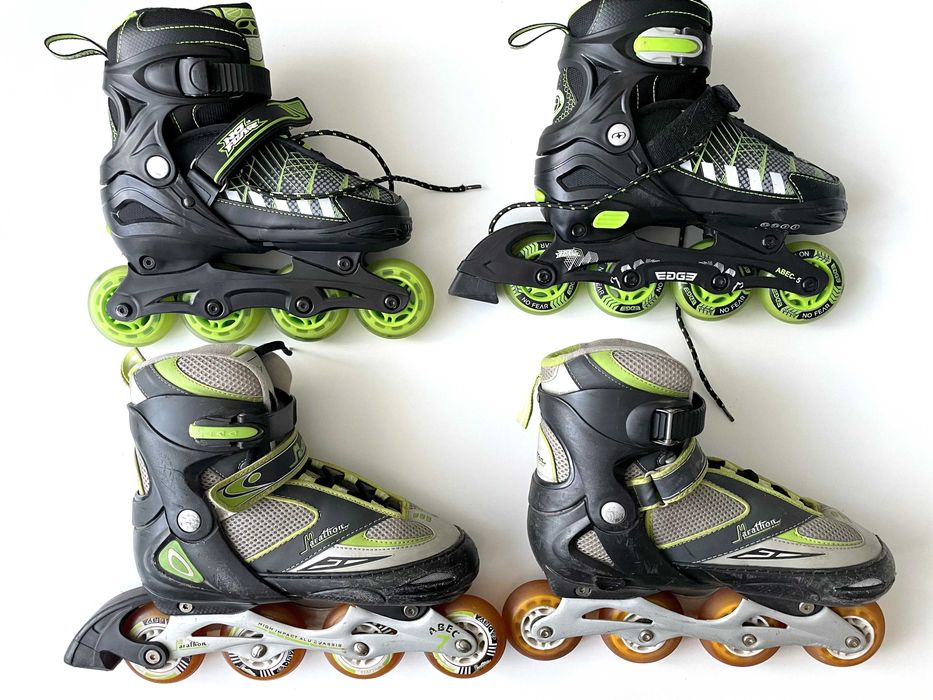 Дитячі роликові ковзани No Fear Edge Black/Green + Marathon — 2 пари!
