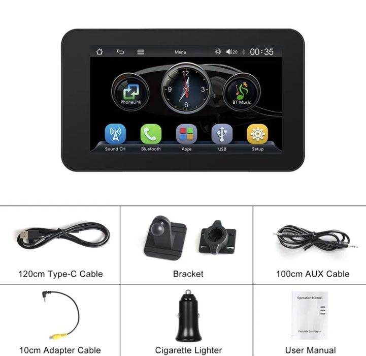 Rádio Android Rimoody 4.7 ''Smart Screen Player CarPlay GPS Navegação EQ s/ camara