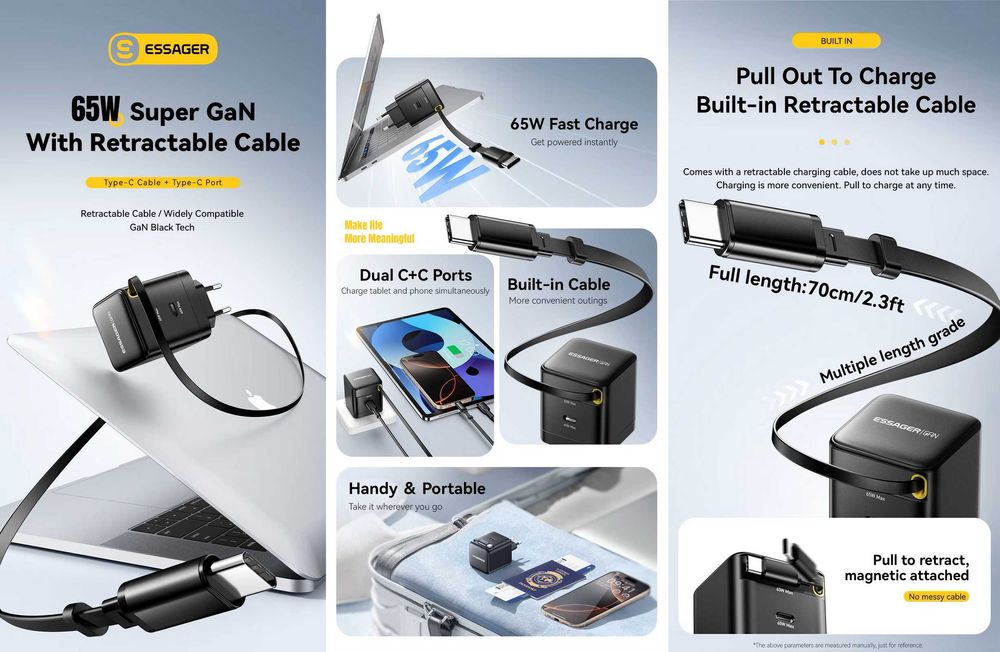 Зарядні пристрої ESSAGER 65W GaN C+A (ES-CD46) / 65W GaN C+С (G652CE)