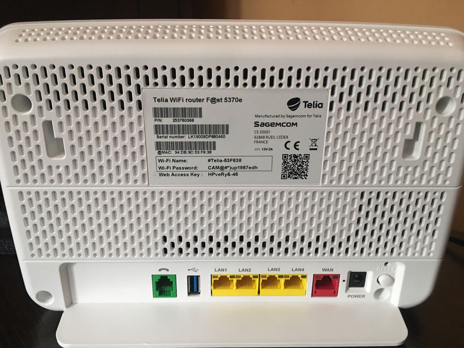 Telia 5370e router 2.4 Гц-1000 Мб. 5 Гц-2200 Мб.