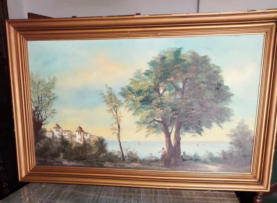 Quadro com paisagem com flautista